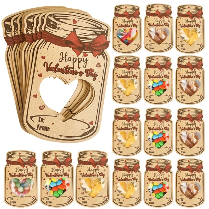 Candy Jar Valentines Cards School Class Party Exchange Card with Hollowed Heart Dropship