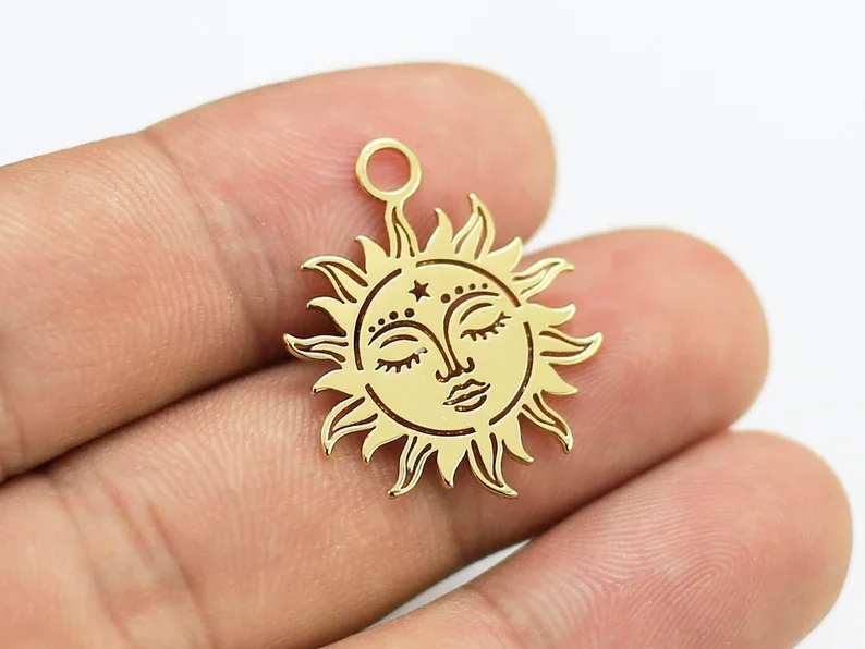 

6pcs Detachable Earring Charms, Sun Face Charm, Real 14K Gold plated, Necklace Charm, Earring Findings, Jewelry Making G1040