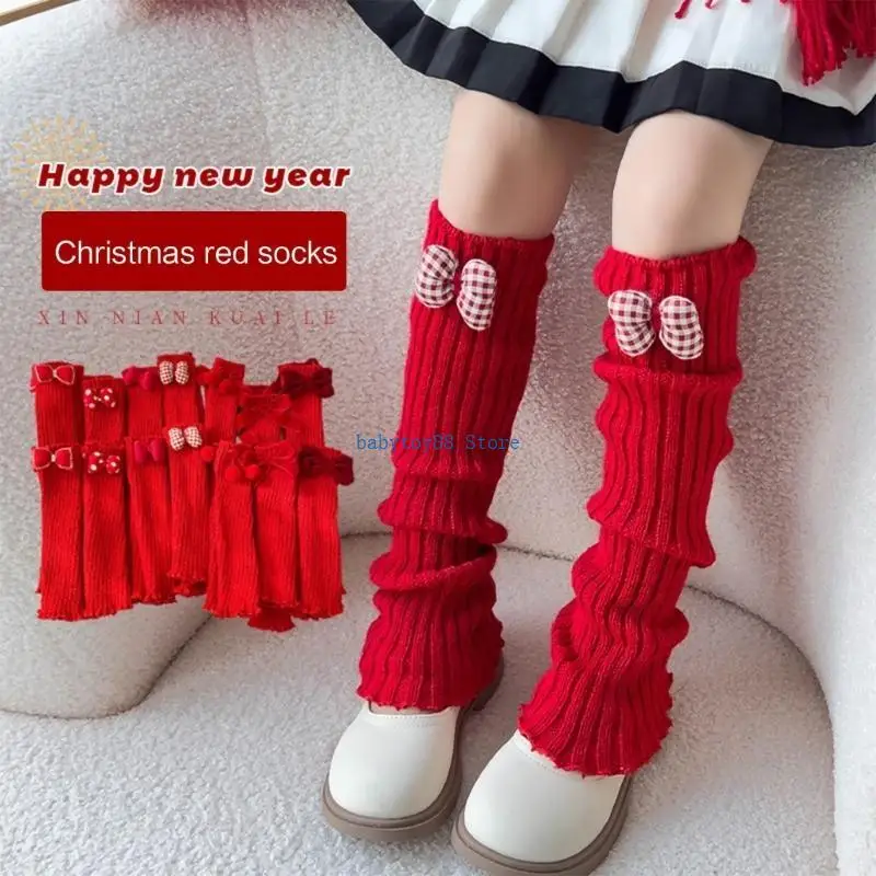 Y4UD متماسكة تدفئة الساق لشتاء ربيع عيد الميلاد مهرجان الفتيات Bowknot مترهل الجوارب الدافئة الساق يغطي طماق تنفس #3