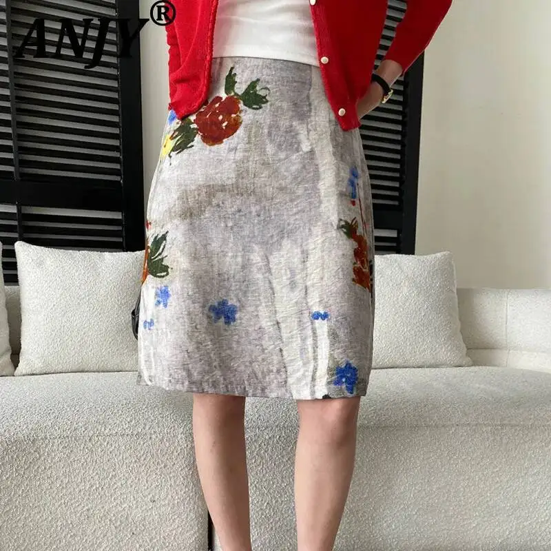 

ANJY Spring Summer New Women Vintage Fashion Printed A-Line Long Skirt Trend Stylish High Street Niche Elegant Ins Skirts A24246