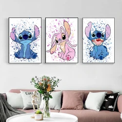 MINISO Disney Stitch Watercolor Wall Art Poster Angel Lilo Cartoon Graffiti Art Canvas Painting Print kids Room Mural Home Decor