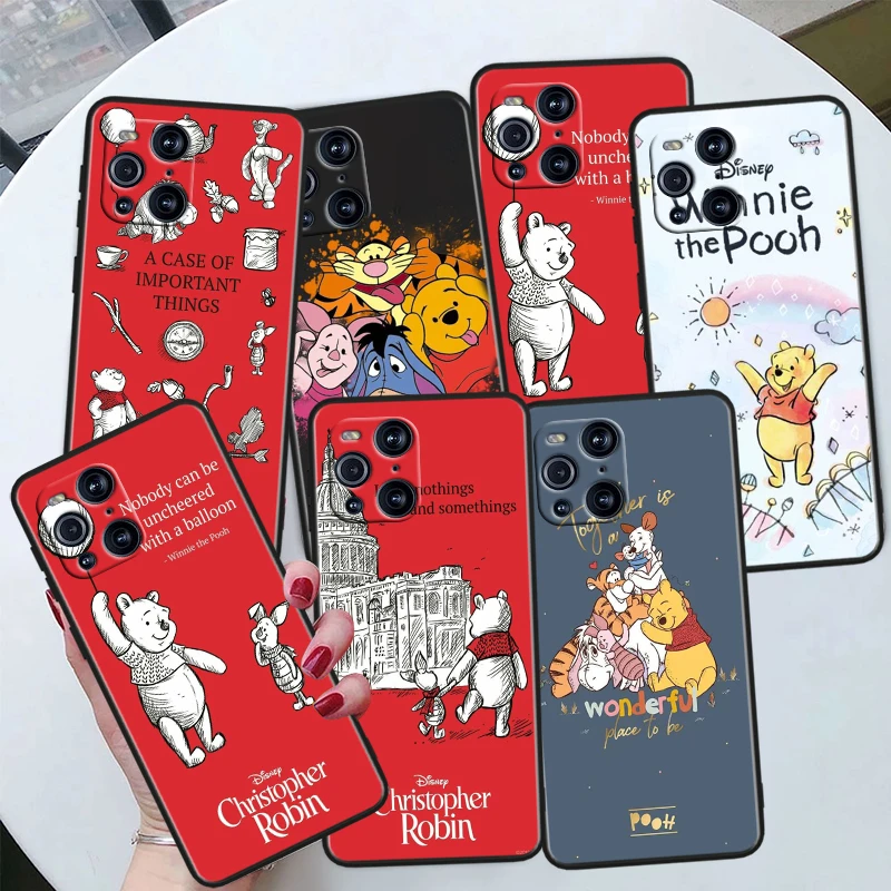 

Cute Disney Winnie Bear For OPPO Find X6 X5 X3 X2 F21S F21 Pro Lite Neo Black Silicone Fundas Soft Cover Capa Phone Case