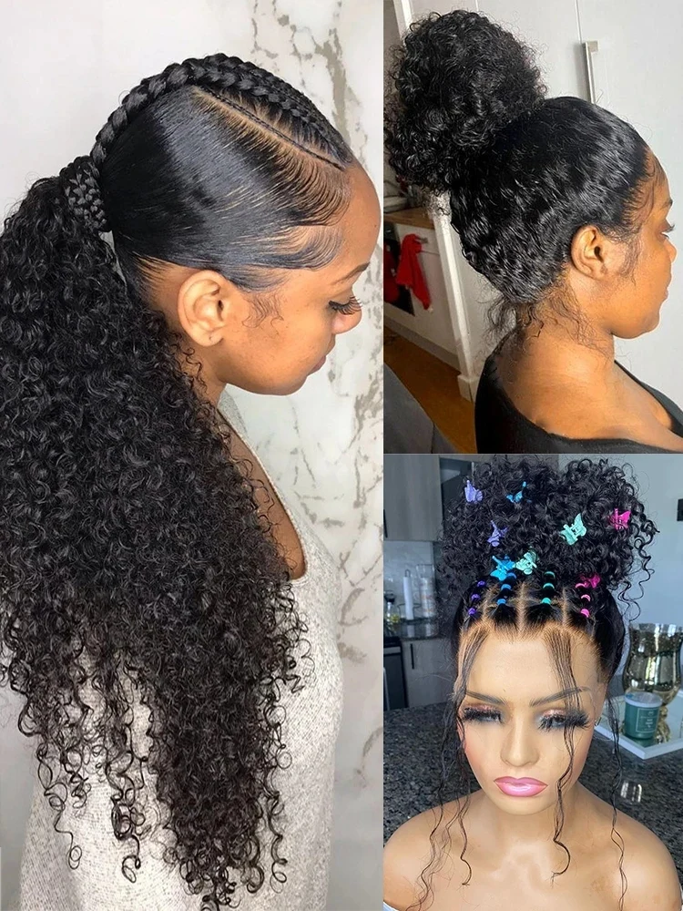 شعر مستعار موجة عميقة HD الدانتيل أمامي باروكة من شعر طبيعي 360 كامل الدانتيل الباروكة الأمامية شعر الإنسان خط الشعر 38 بوصة شعر مستعار مجعد للنساء #4