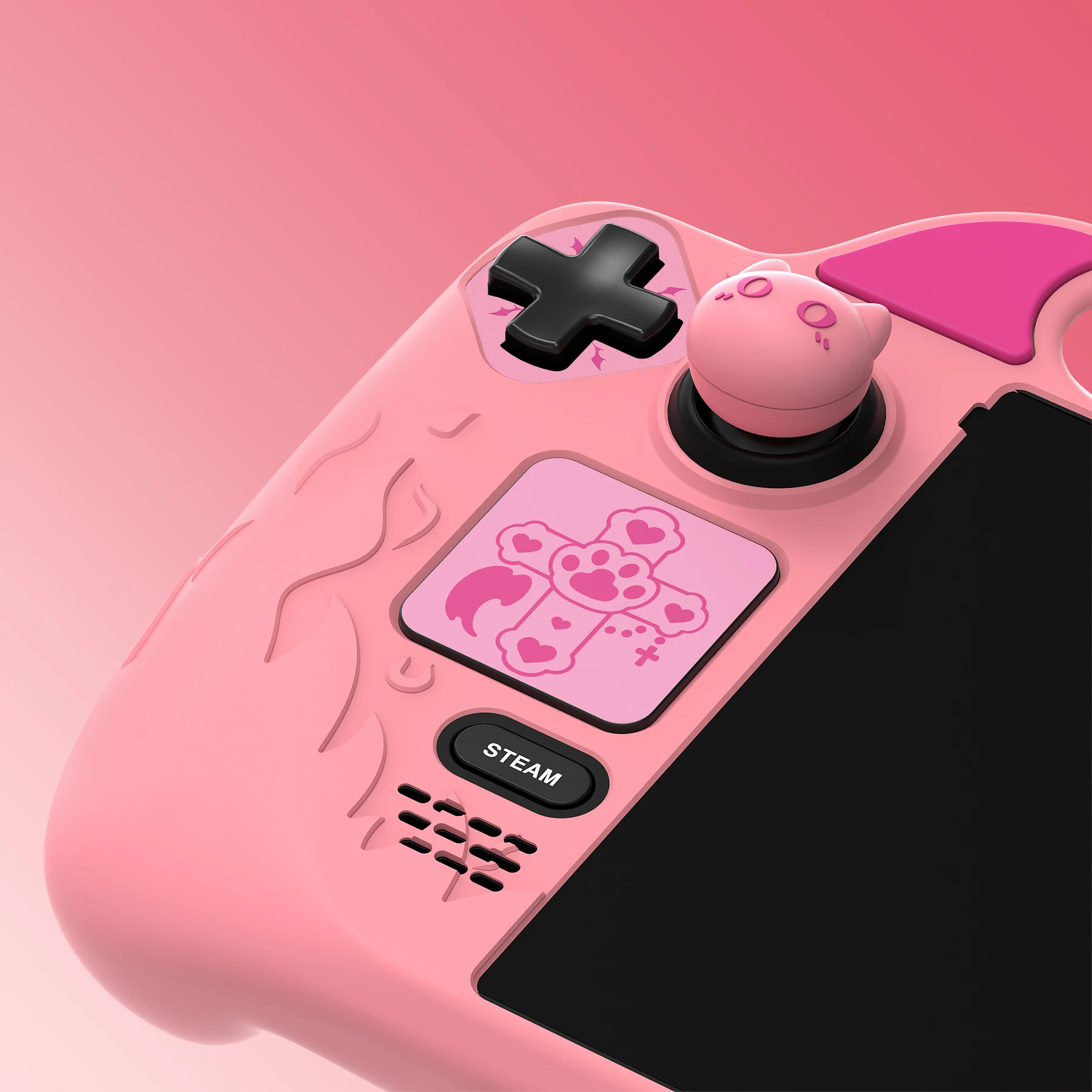 حافظة PlayVital الوردية الواقية لسطح البخار OLED وLCD - تصميم Kawaii Cute Demon، غطاء مضاد للانزلاق ومقاوم للصدمات