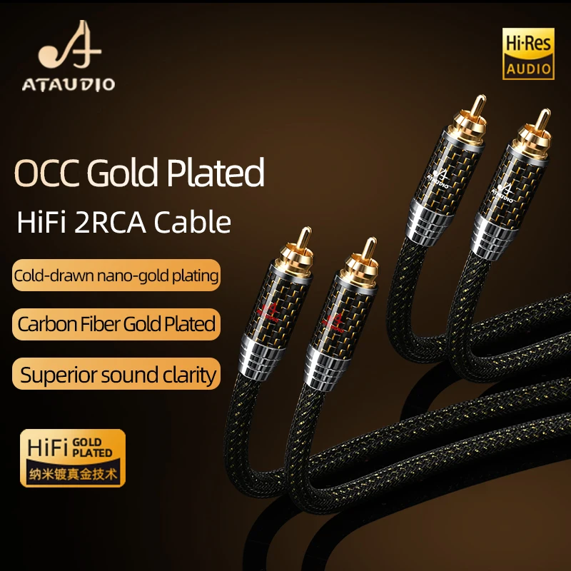 ATAUDIO 1 Pair RCA Audio Cable HiFi Stereo OCC Gold 2RCA to 2RCA Interconnect Cable Male to Male For Amplifier TV Car Audio