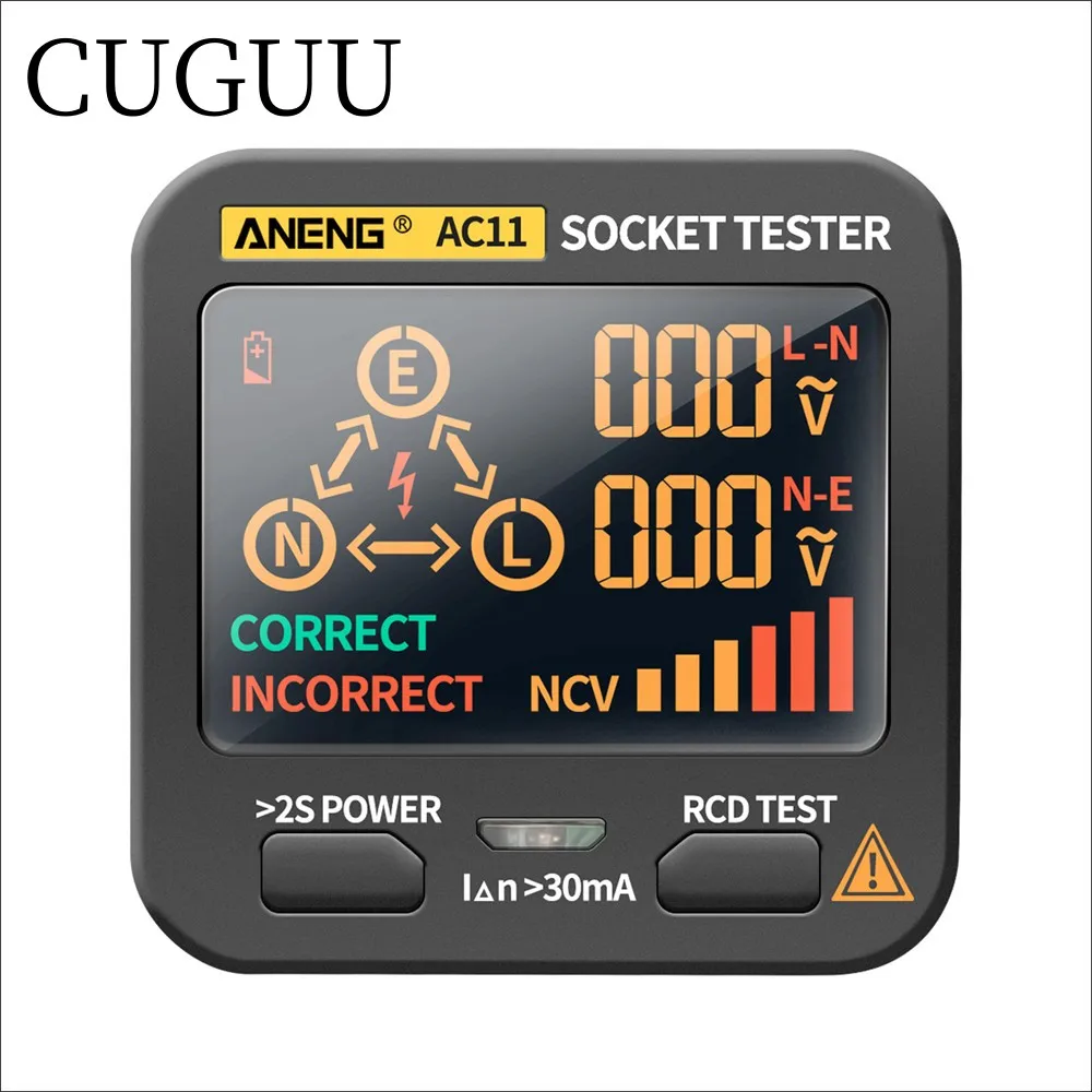 CUGUU Smart Socket Tester Digital AC Voltage Tester Ground Zero Electric Circuit Detector Line Plug Polarity Phase Pro EU/US/UK