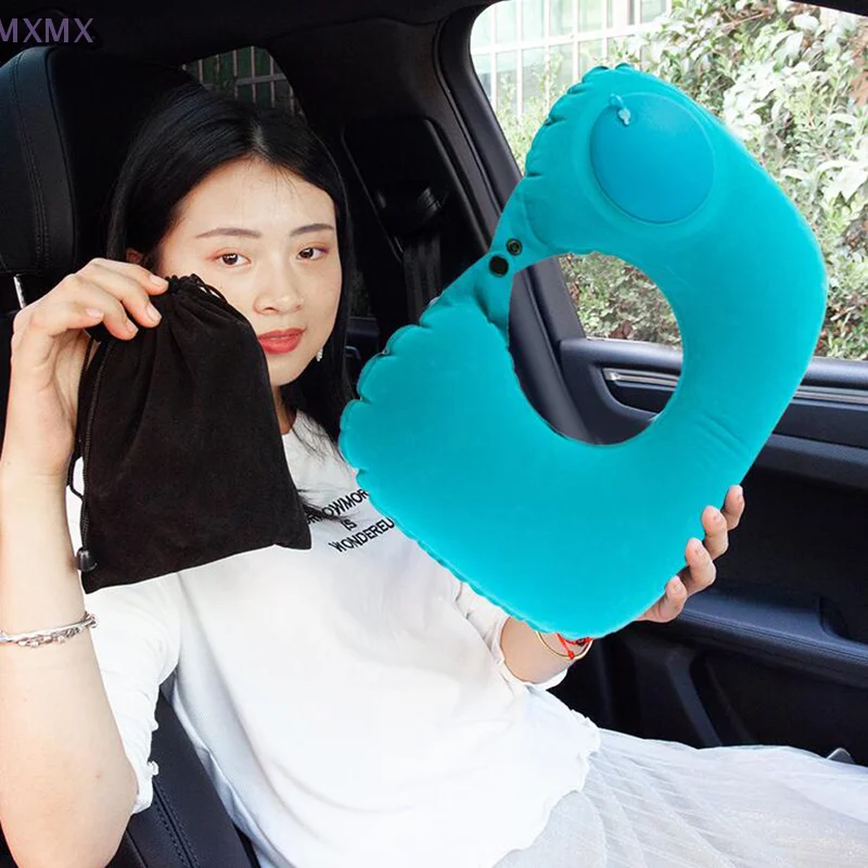 4Pcs/set Outdoor Travel Business Trips Camping Parts Flocking Inflatable Neck Pillow That Can Be Stored And Self Filled