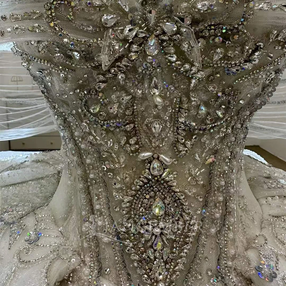 تخصيص الكرة بثوب قصير الأكمام فساتين الزفاف حزب فساتين السهرة الأبيض أنيقة مطرز أثواب الزفاف Fساتين الحفلة #6