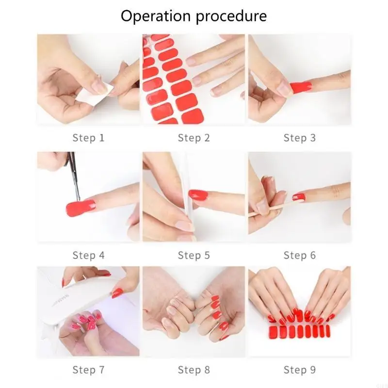 Q1FB 1 시트 준 경화 젤 매니큐어 스트립 네일 데칼 반짝이 젤 전체 네일 랩