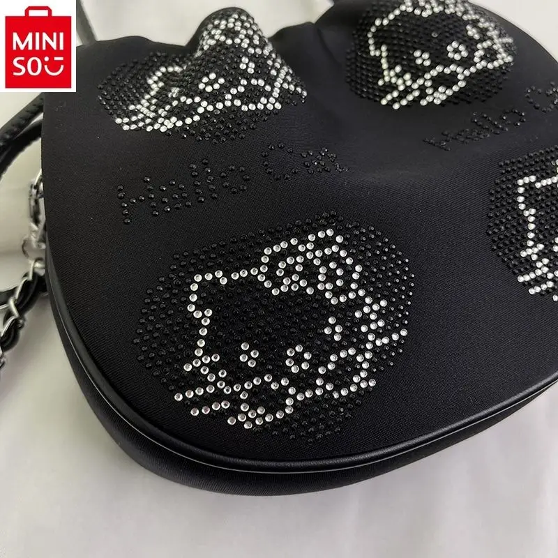 MINISO Hello Kitty Fashion Hot Diamond Chain Shoulder Bag Women\'s High Quality Versatile Storage Handbag