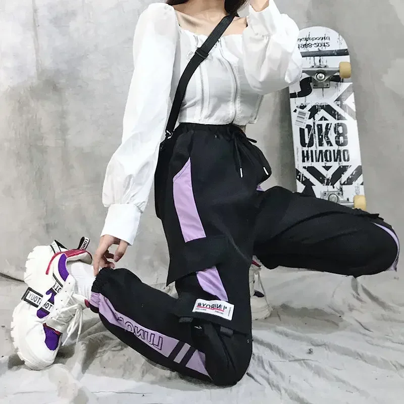 Fashion Women's Cargo Pants Elastic Waist and Multi-Pocket Design,Loose and Casual Hip Hop Joggers Sweatpants Plus Size S-5XL