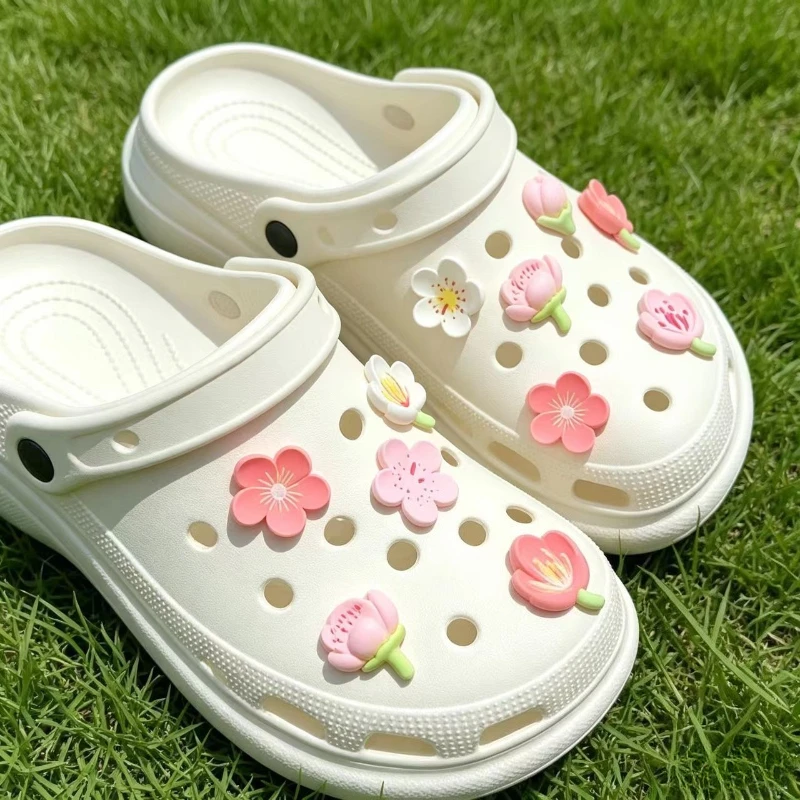 New Sweet Cute Girly Charms Designer Simulated Cherry Blossoms Shoe Jewelry All-match Flower Shoe Charms for Hole Shoes Hot Sale