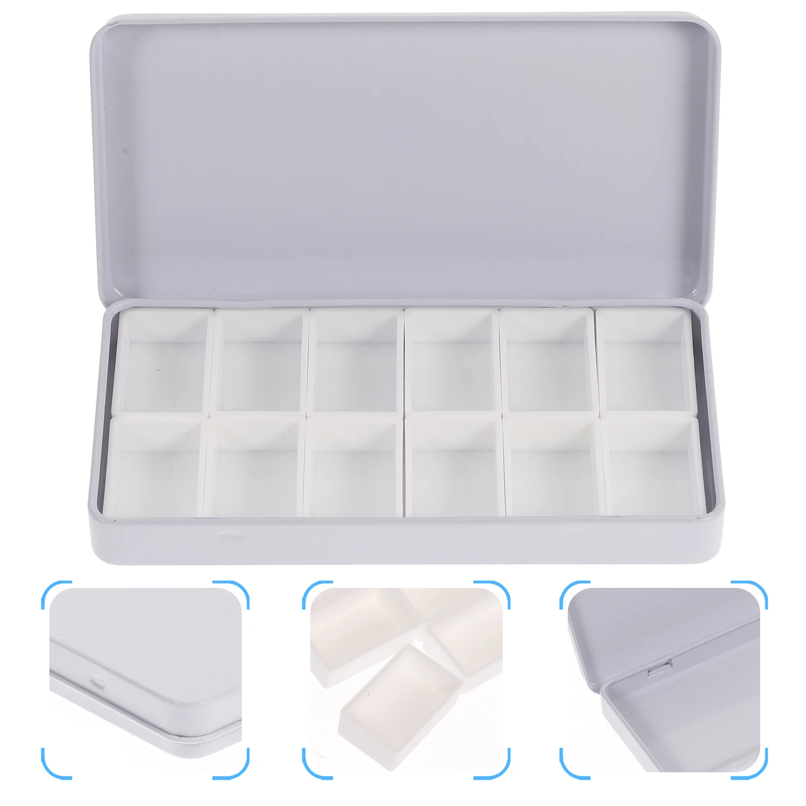 1Set Watercolor Paint Box Durable Iron Storage Rectangular Design Lightweight Easy Carry Paint Mixing Empty Watercolor Pans