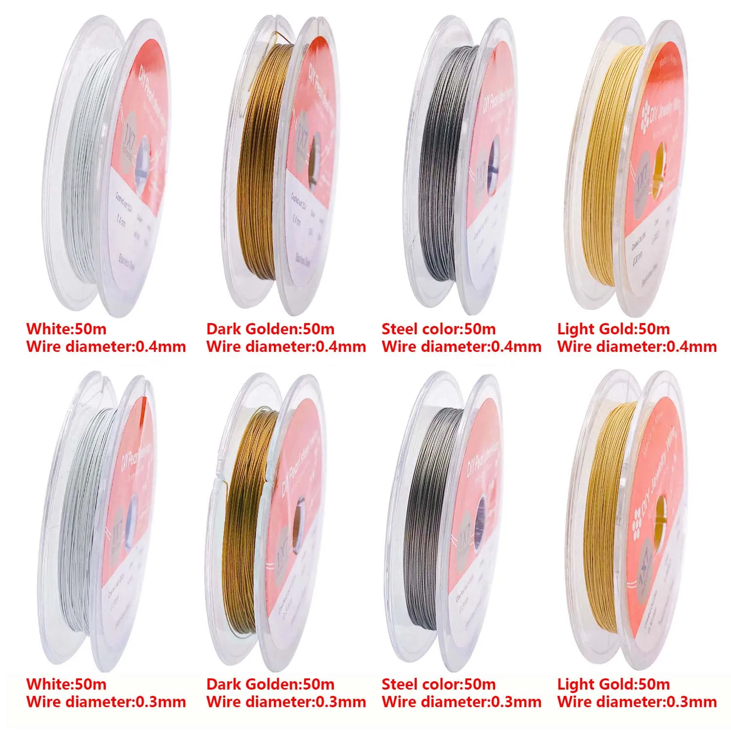 سلك نحاسي من الفولاذ المقاوم للصدأ بطول 50 مترًا، سلك خرز ملون ثابت، لإكسسوارات صنع المجوهرات وقلادة وسوار ذاتي الصنع #2