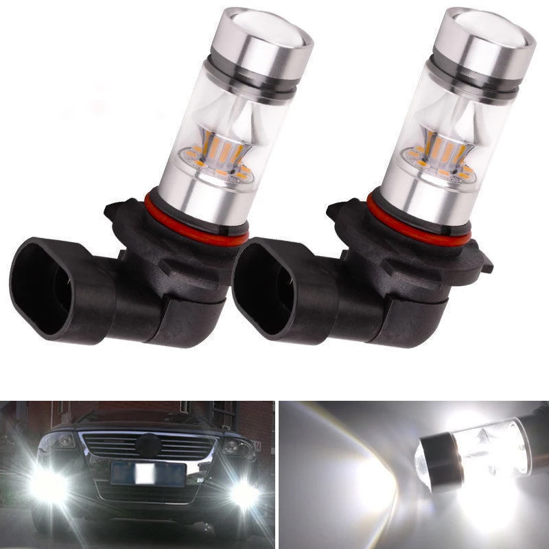 2x 9005 HB3 6000K 100W 2323 LED Projector Fog Driving Light Bulbs White