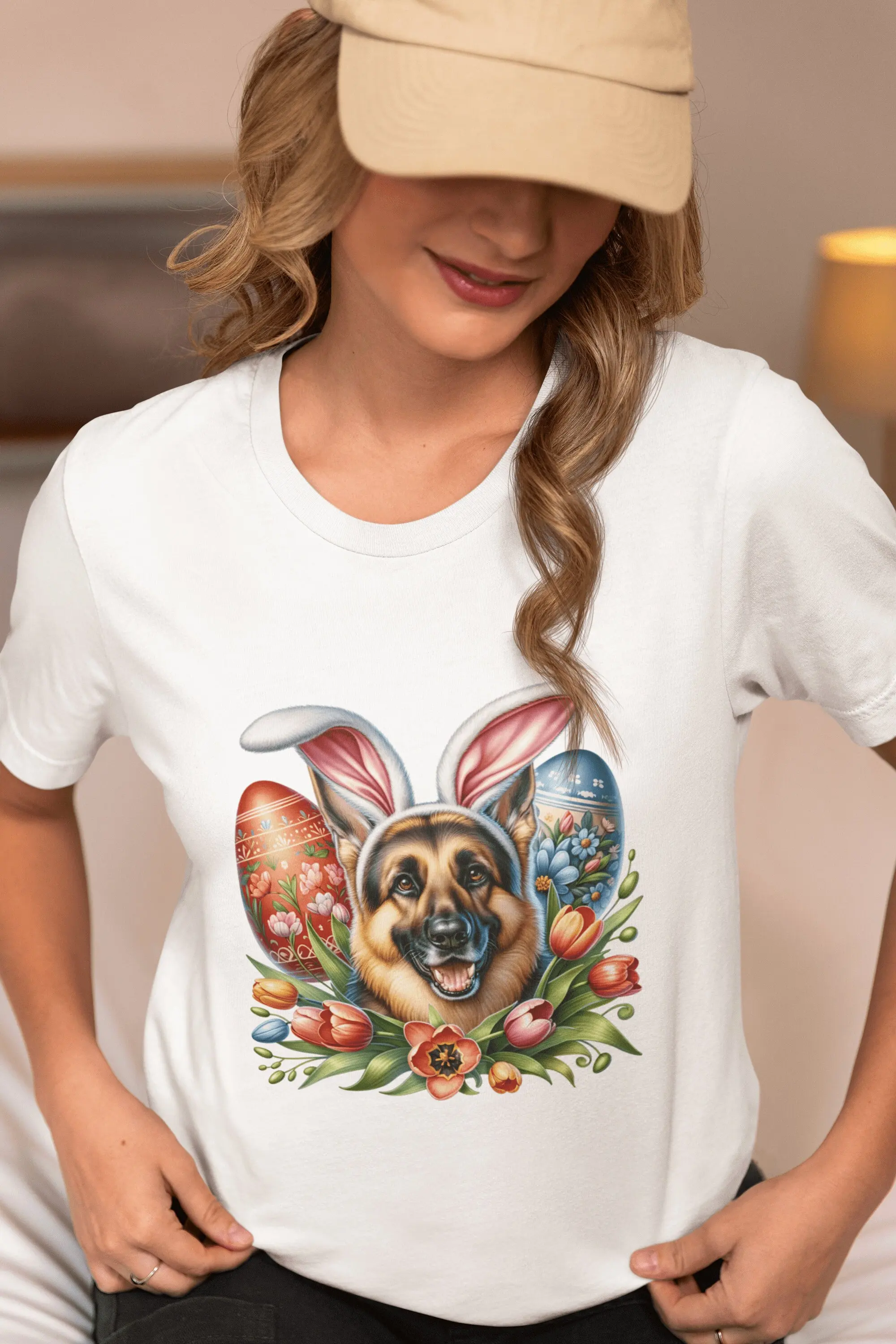 Easter German Shepherd T Shirt Floral Dog Lover Spring Pet Owner Festive Animal PrinT Unique Egg Top