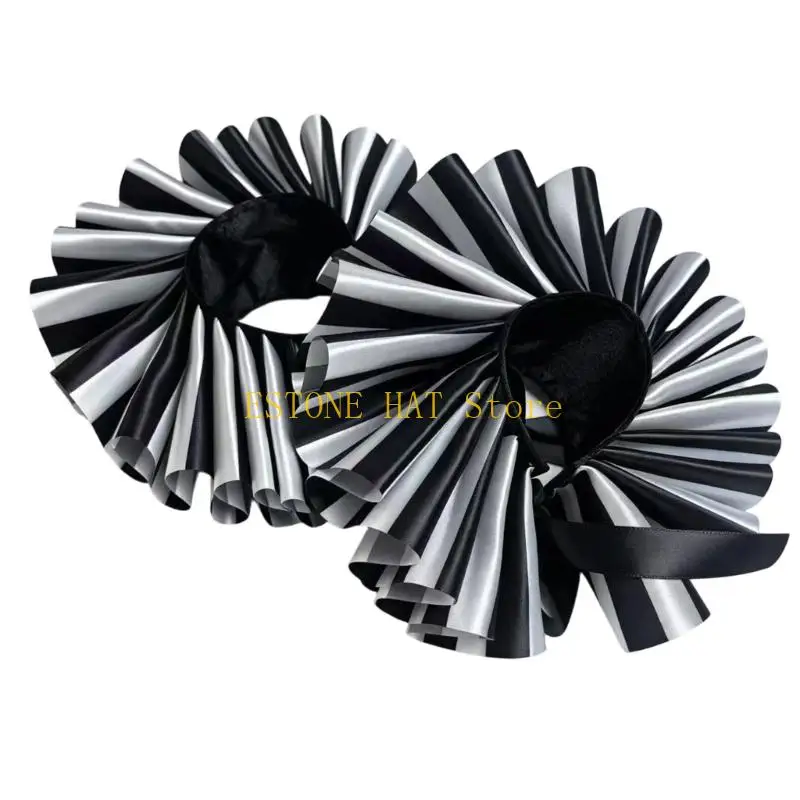 49MF Pleated Clown Collar Ruffs Collar Faux Sleeves for Dressingup and Party Styling