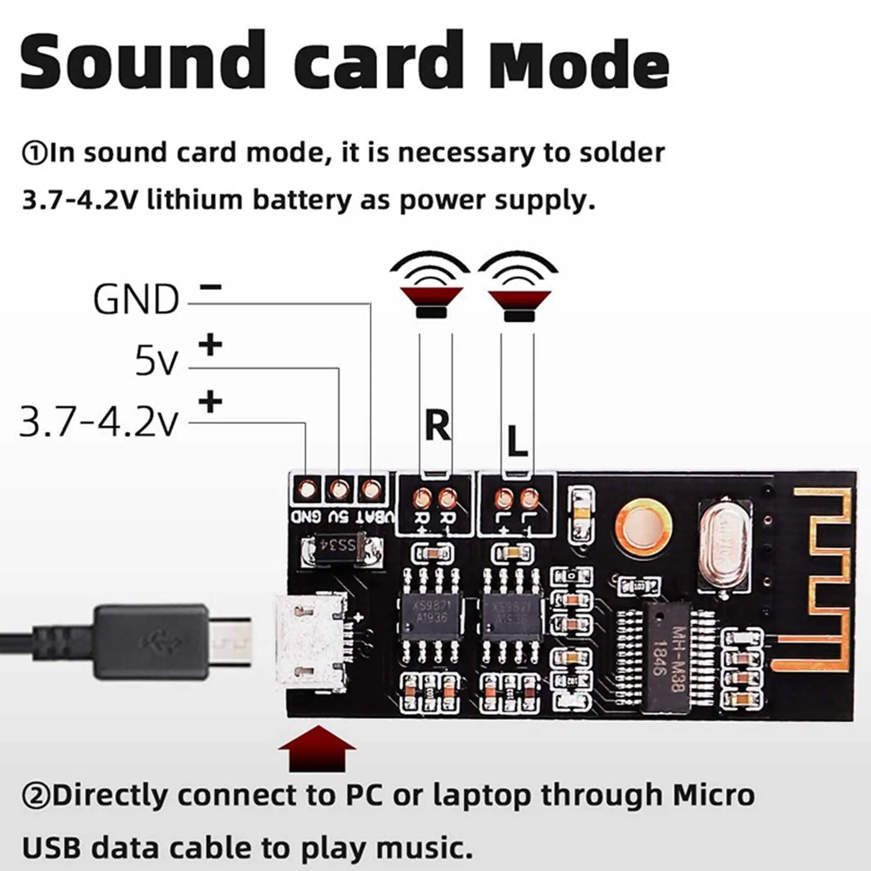 Carte amplificateur Bluetooth RISE-2X, puissance de sortie 5W + 5W, Mini haut-parleur Bluetooth 3.7V-4.2V/5V cc