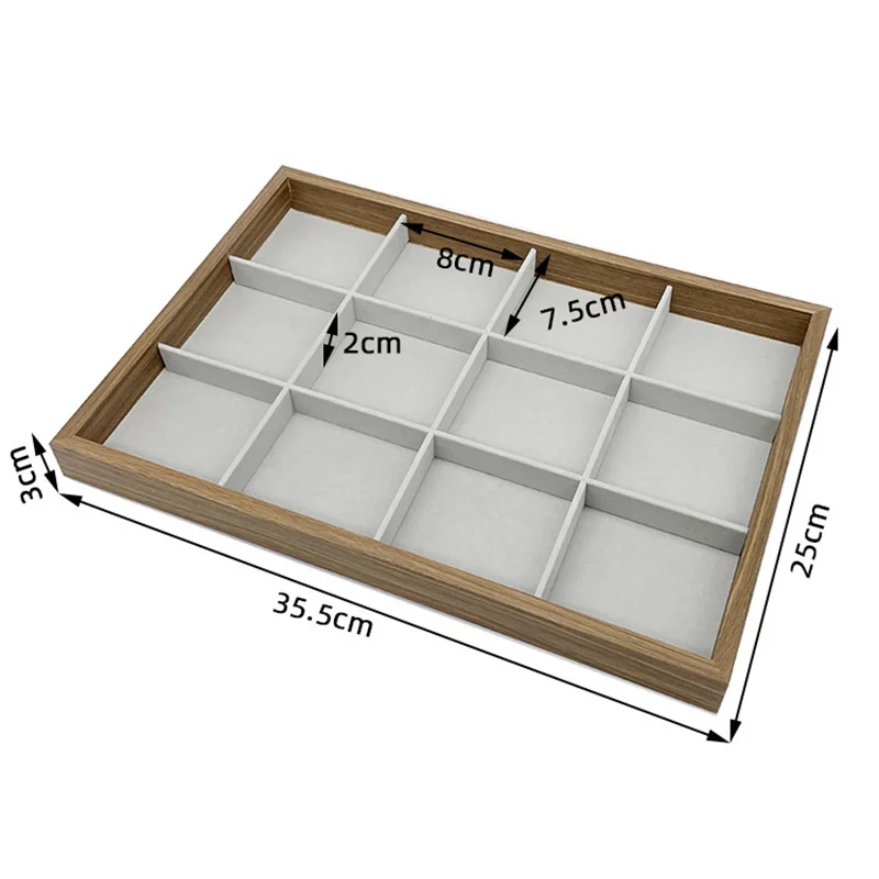 Bandeja De Armazenamento De Jóias De Veludo De Madeira, Organizador Para Anéis, Brinco, Colar, Pulseira, Pingente, Exibição, Suporte, Vitrine, Gaveta