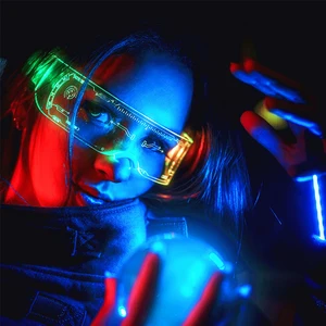 LED Visor Glasses Illuminated Glasses Cyberpunk Luminous Futuristic Sunglasses For New Year Robo Cospaly Bar Party Rave Costume 11 Main Sales Rave Party Glasses - №11