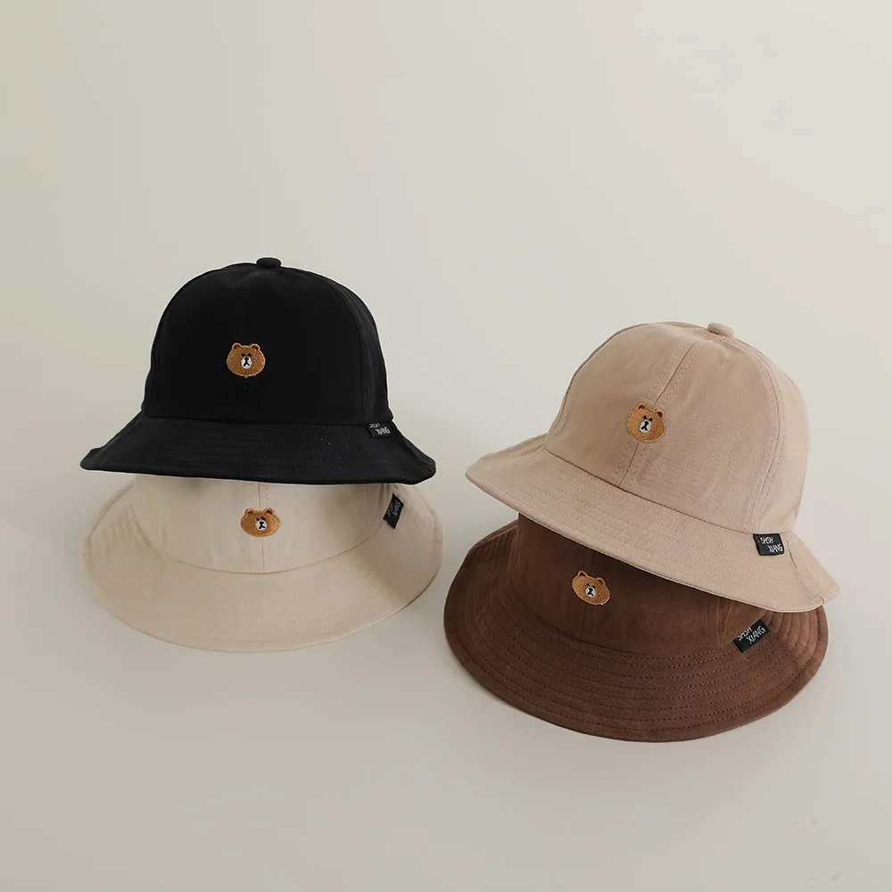 

2024 New Fashion Hat Toddler Spring Bucket Hat Autumn Winter Bucket Hat Gender Neutral Cartoon Bear Sun Hat