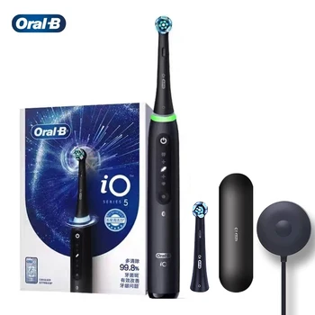 מברשת שיניים חשמלית Oral-B iO5 נטענת 3D להלבנת שיניים חכמה 5 מצבים ניקוי אולטימטיבי ראש מברשת חילוף תיק נסיעות