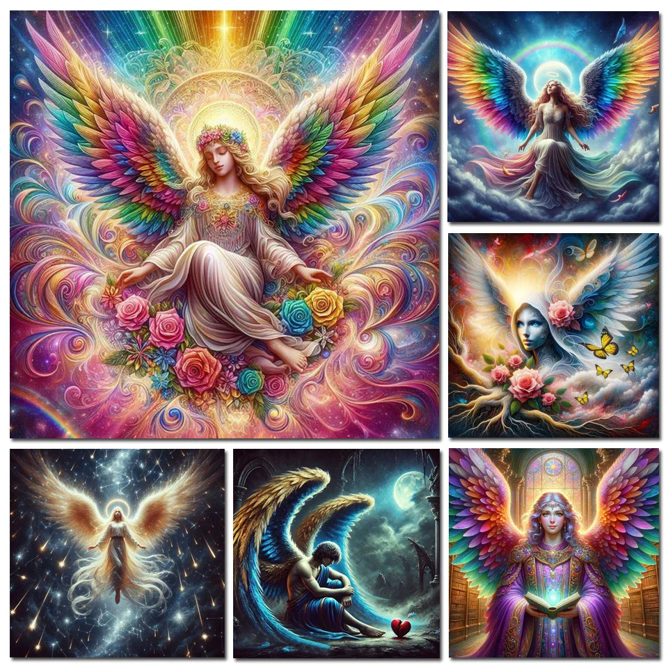 Handmade DIY Religious Diamond Painting Kit Angel Wings Cross Embroidered Flower Art Diamond Mosaic Home Decoration