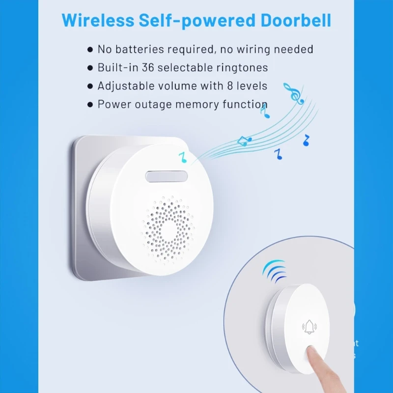 L69A User Friendly Wireless Doorbell Self Power with Adjustable Sound for Any Home