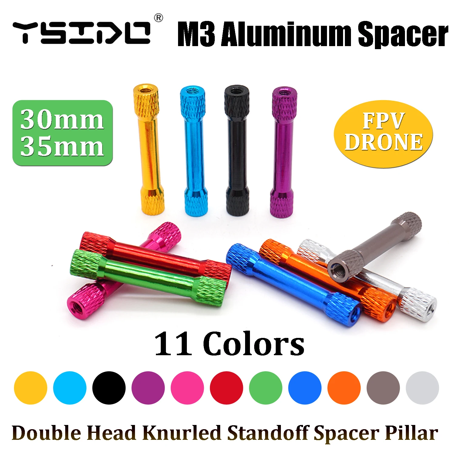 M3 Aluminum Spacer M3*30/35mm Double Head Knurled Aluminum Alloy Standoff Spacer Pillar for RC Multicolor FPV Drone Spare Parts