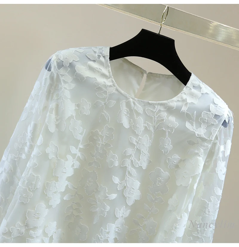 Perspective Blouse for Women Round Neck Long-sleeved Straight Pullover Shirt 2025 Spring Korean Heavy Industry Embroidery Top