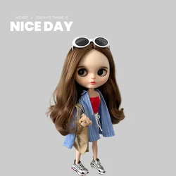 New Fashion Blyth Doll Clothes Blue Striped Shirts Blouse and Tops Shorts Chic Shirt for Blyth OB24 Azone 1/6 Dolls Outfits