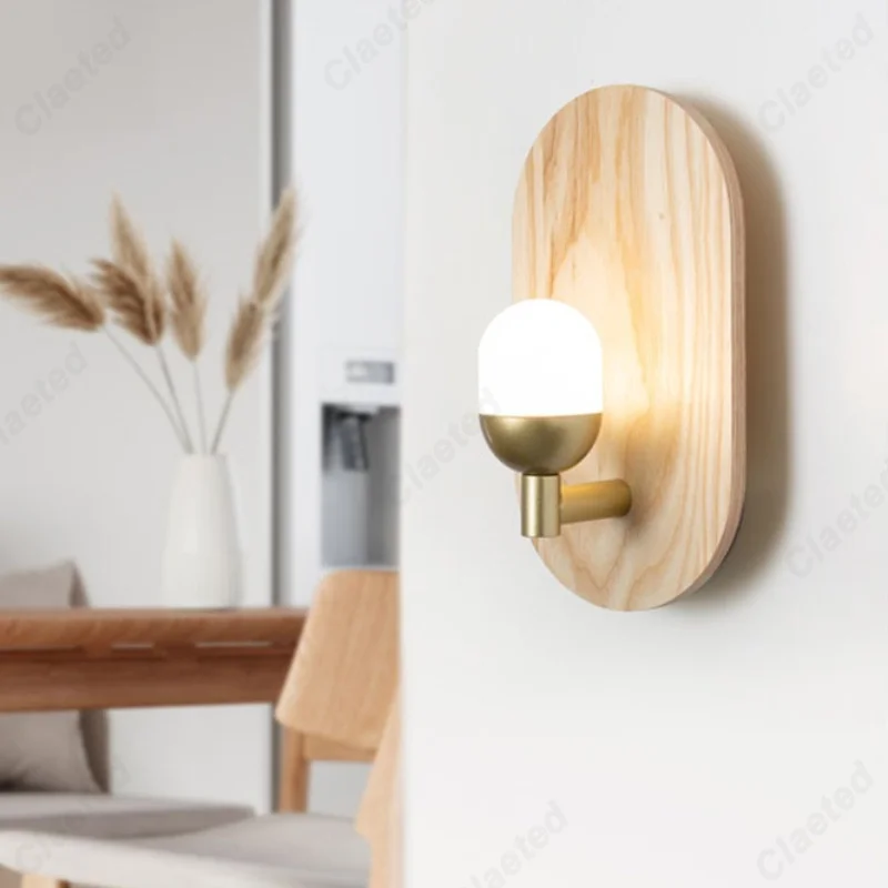 Nordic Modern Solid Wood Wall Lamp Cream Style LED Light Decorative Lighting for Living Room Bedroom Bedside Corridor and Hotel