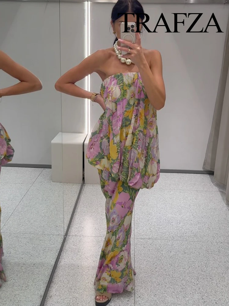 

HH 2025 Fashion Woman Sexy Single-Breasted Slim Dress Summer Women Irregular Flower Print Pleated Design Elegant Long Dress
