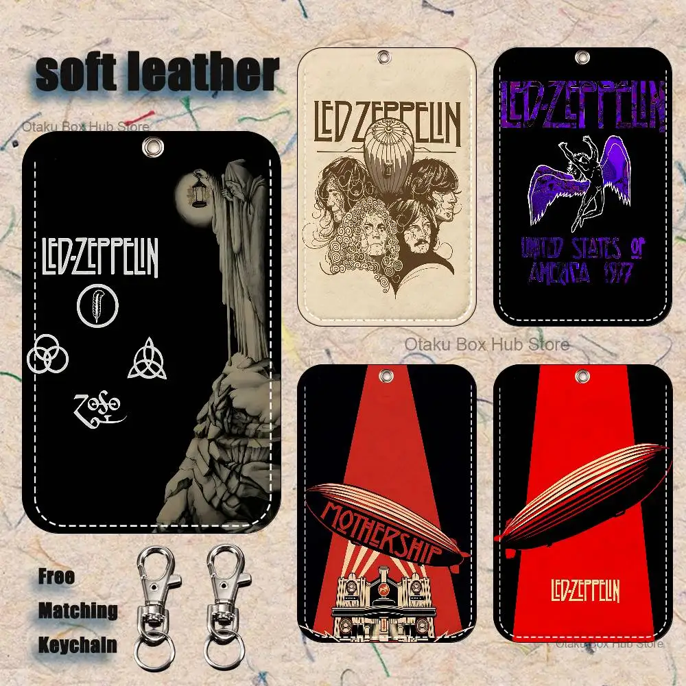 

L-LedS Z-ZeppelinS Pattern 1Pc PU Leather Card Holder Keychain Key Ring Door Lock Access Tags ID Card Case Keychain Card