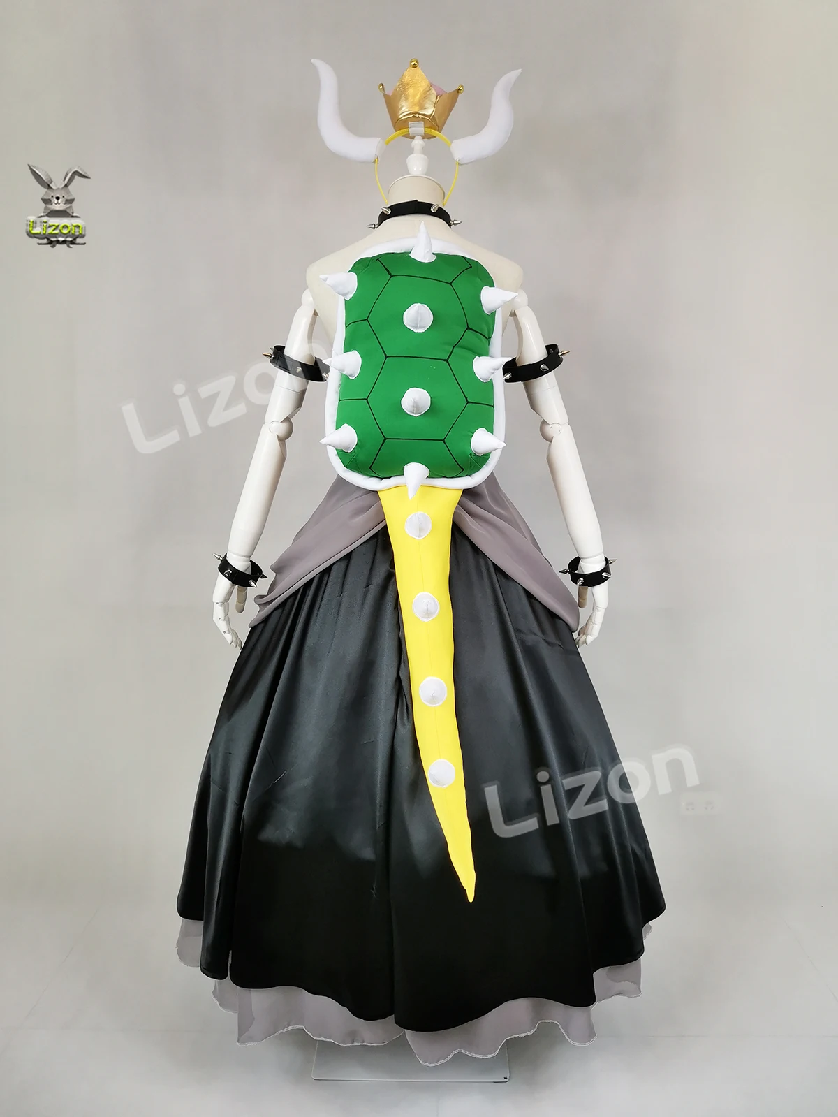 Bowsette Princess Bowser Peach Saber Lily Cosplay Costume Dress Set with Horn and Turtle Shell Halloween Costumes for Women