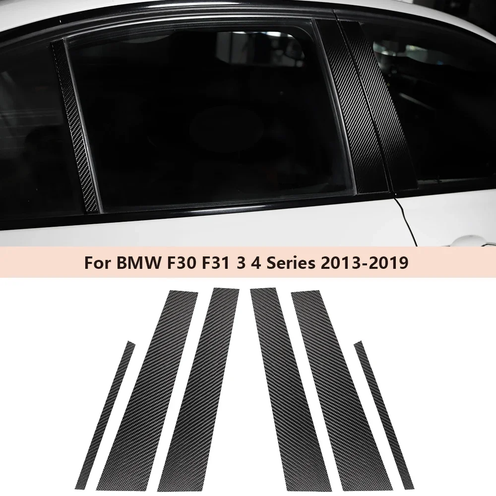 

6PCS Carbon Fiber Polished Pillar Posts For BMW F30 F31 3 4 Series 2013-2019 Window Trim Cover BC Column Sticker Car Accessories