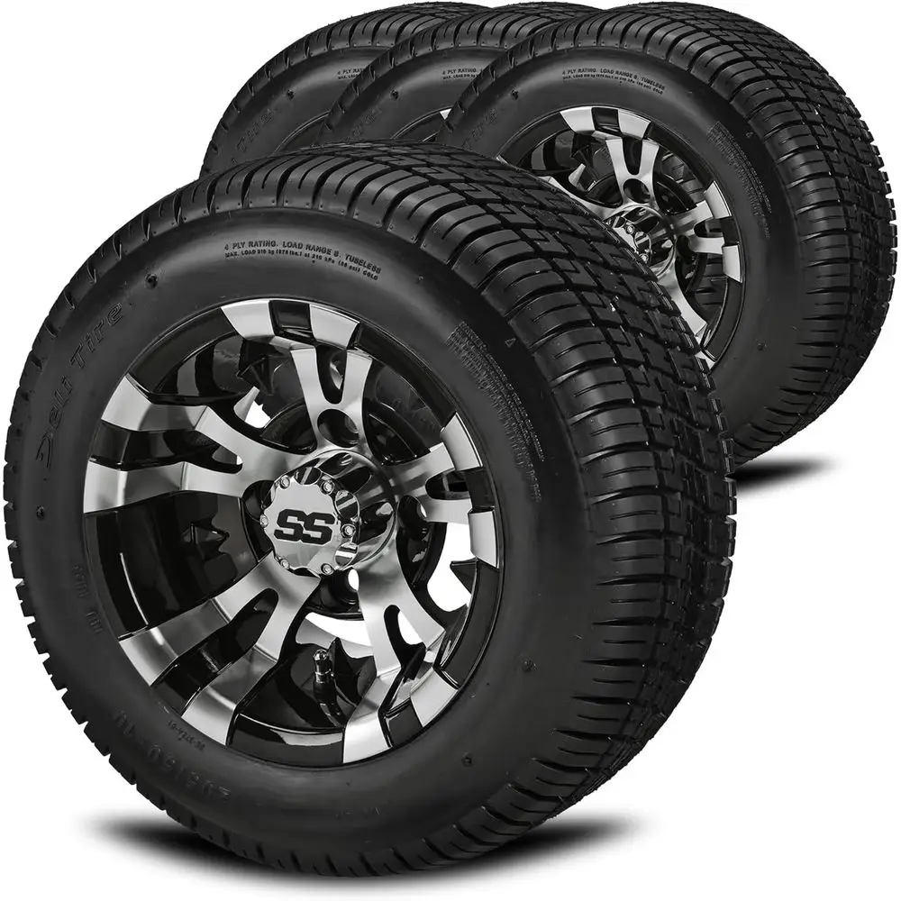 

10 Black/Chrome Low Profile Tires Set of 4 for Golf Carts with Stand Lug Nuts