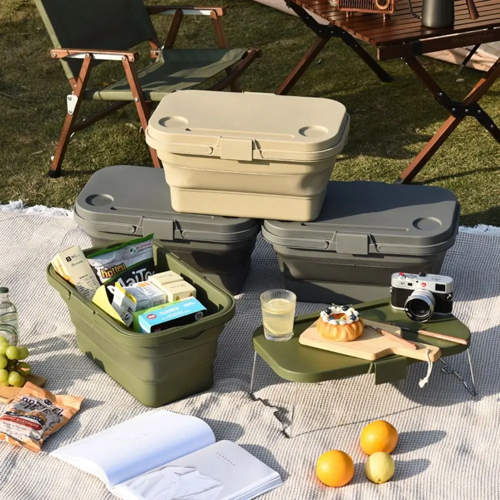 

Foldable Outdoor Storage Box Waterproof Camping Table Picnic Basket with Flip-Top Lid Large Capacity Sundries Basket Camping