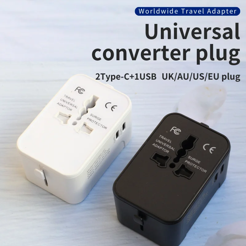 Universal Plug Adapter And Travel Socket With Dual Type-C Ports And Multiple USB Ports Portable For International Travel