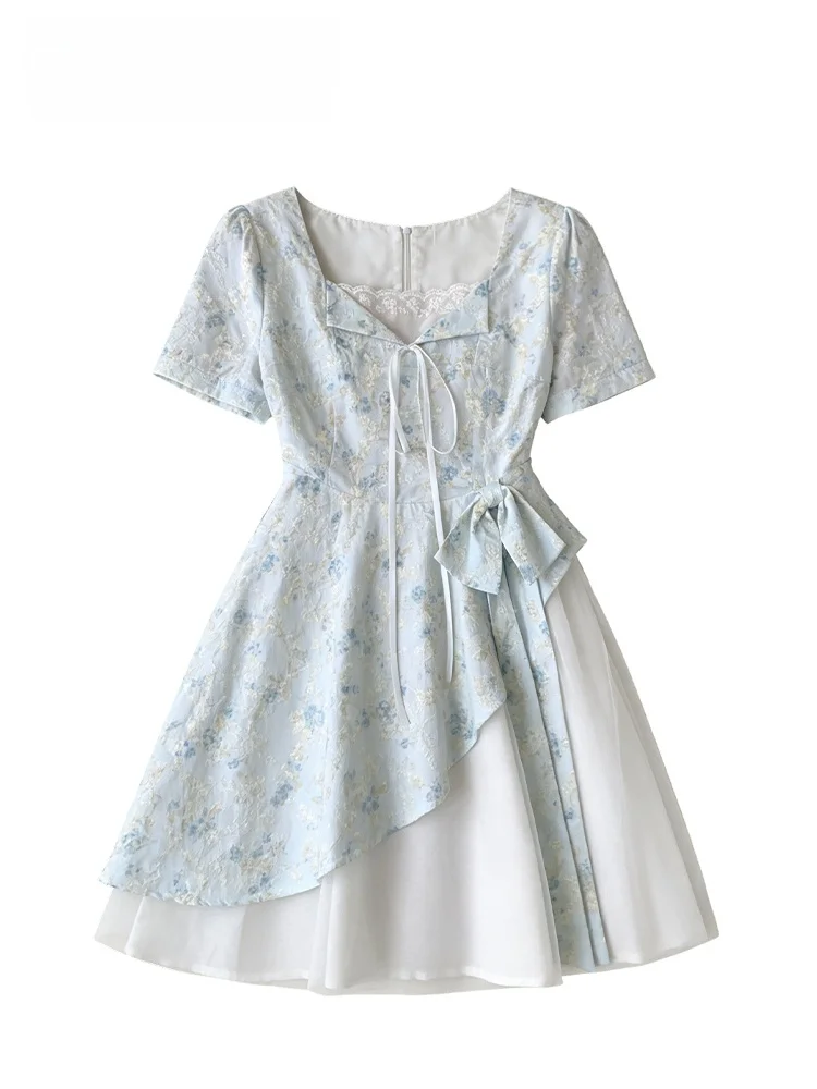 

Summer New plus Size Floral Print Dress Women's Short Sleeve Sweet Style A-Line Midi Dress Knot City Walk Polyester...