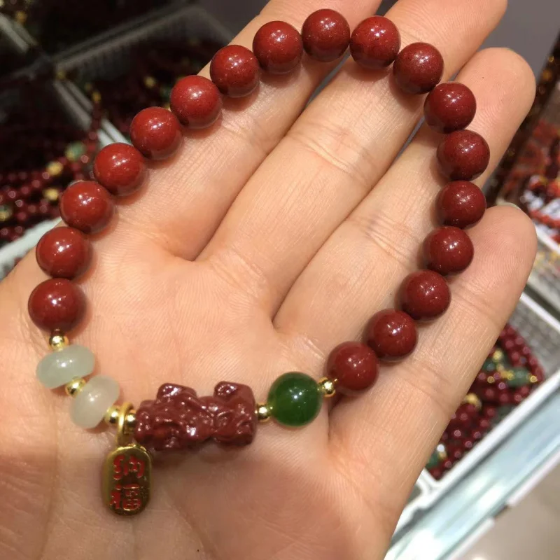 High-Content Mineral -Plated Peace Pendant, Ruyi Pixiu Round Bead , Purple Gold Sand Bracelet