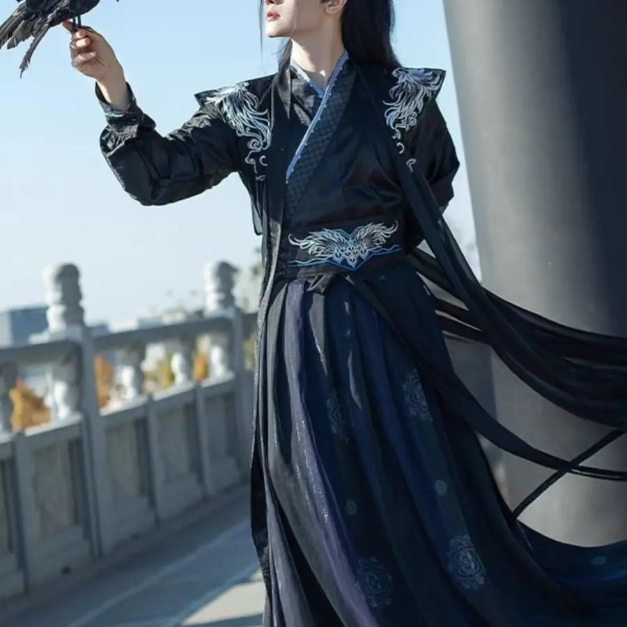 Bijia Song Style Hanfu Dress Men's Black Hero Domineering Cloak Flowing Cross Necked Jacquard Daily Set Ancient Style Costume