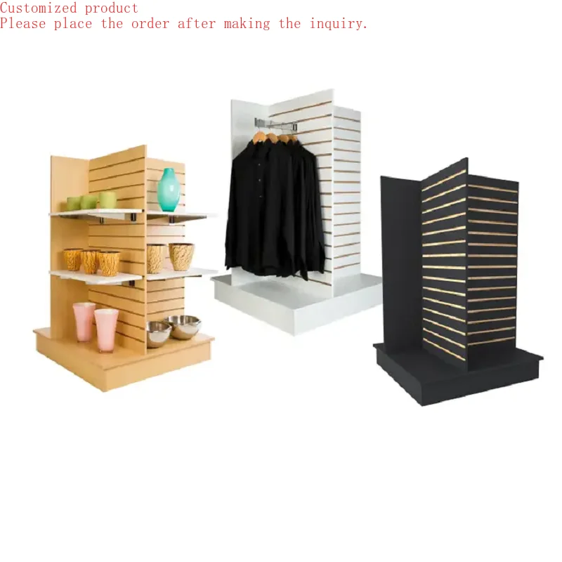 

Custom.HIKUYA 4 Sides MDF Slatwall Display Stand Revolving Display