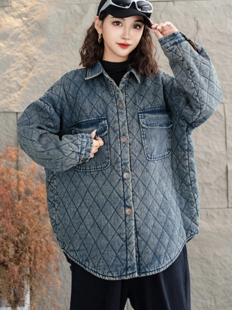 Max LuLu 2024 Winter Fashion Coats Womens Warm Loose Denim Qulited Jacket Ladies Classic Vintage Casual Thicken Oversized Parkas