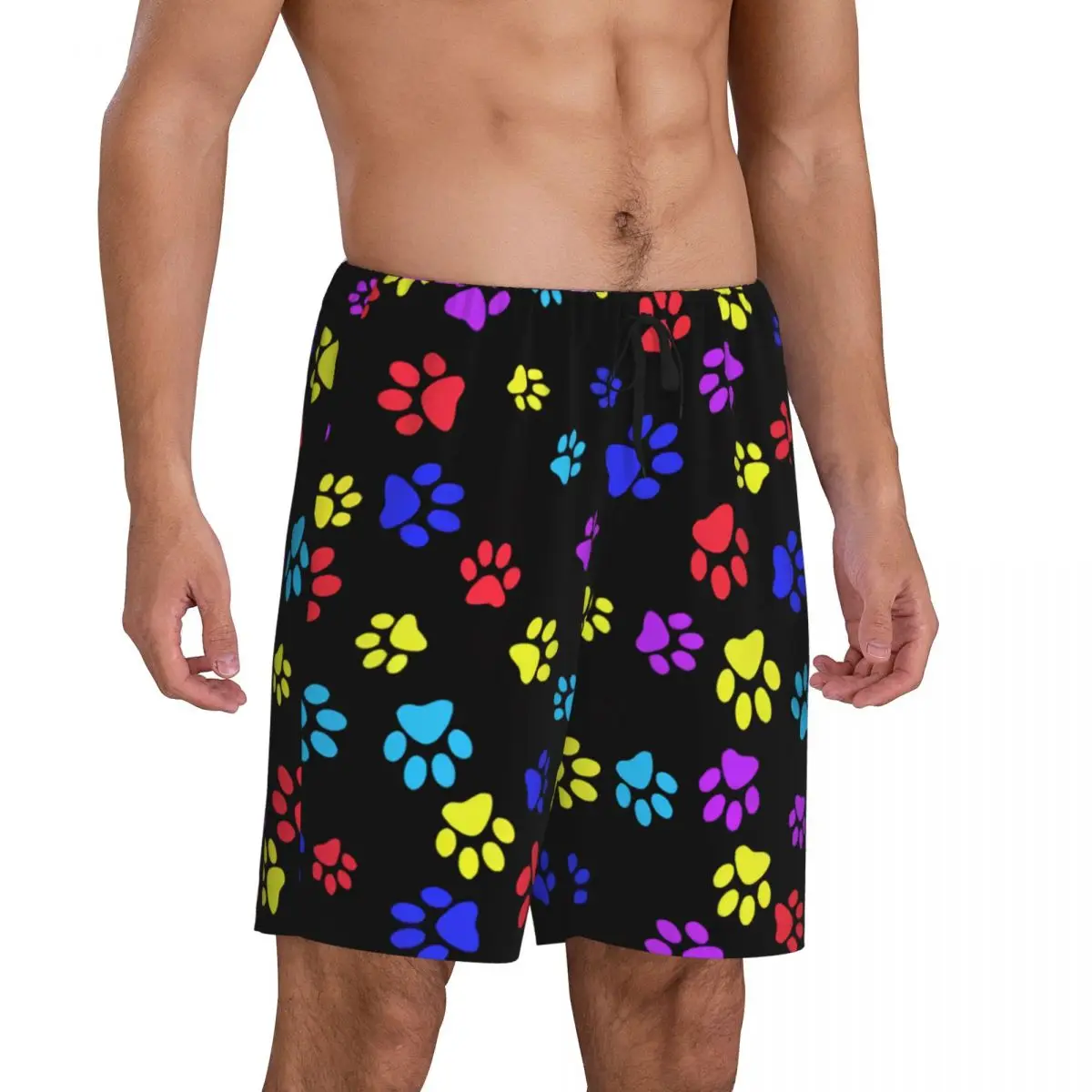 Custom Cat Dog Animal Paw Prints Pajama Bottoms Men's Lounge Sleep Shorts Stretch Sleepwear Pjs with Pockets