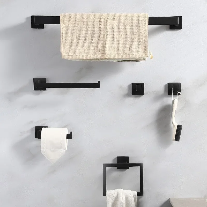 Bathroom Hardware Set Accessories Black Shelf Robe Hook Hanger Towel Rail Bar Rack Tissue Paper Holder Stainless Steel