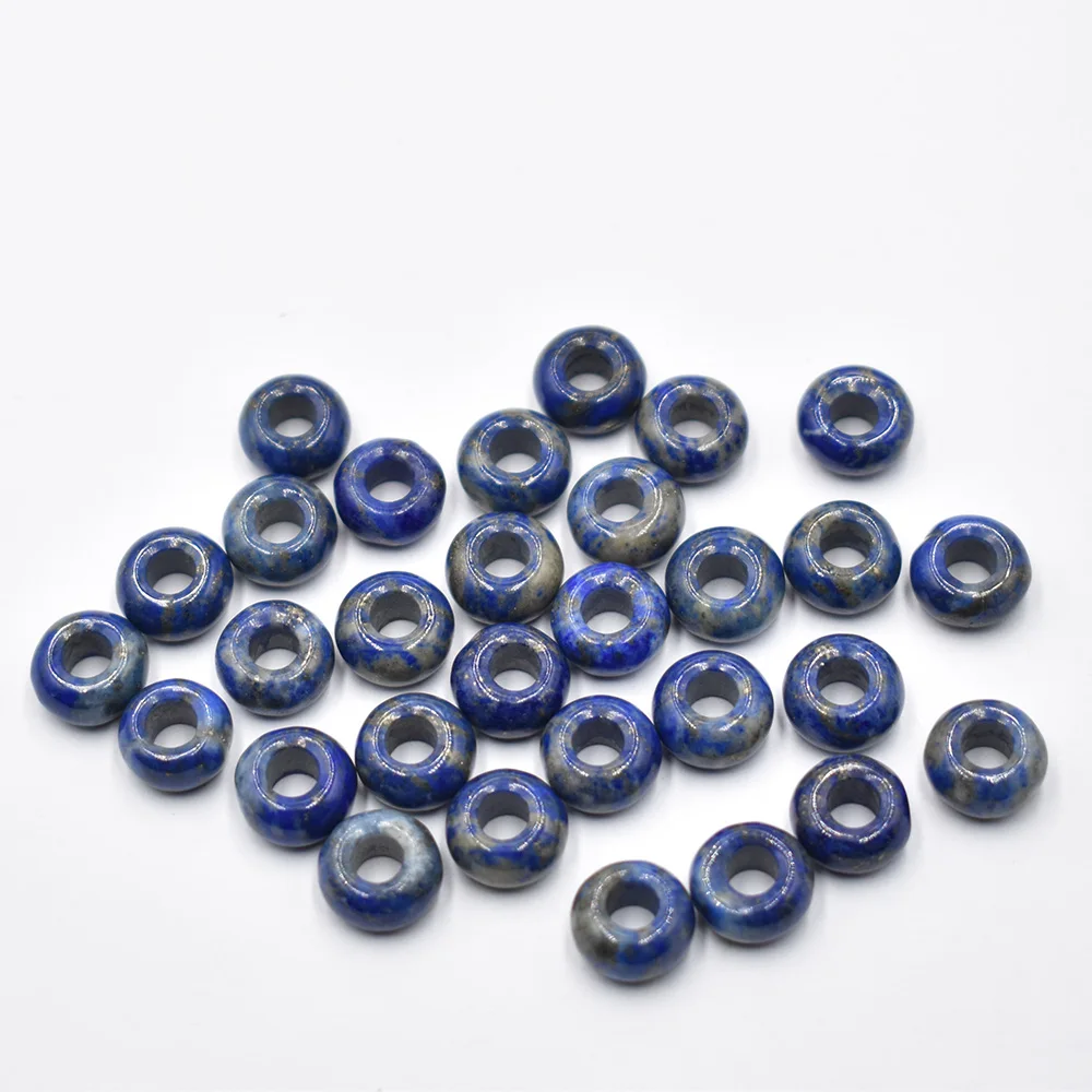 Großhandel 50 Stück/Lot Modische Naturstein-Lapislazuli-Rundperlen mit großem Loch 10mmx5mm für Schmuckherstellung, kostenloser Versand – Detail 3