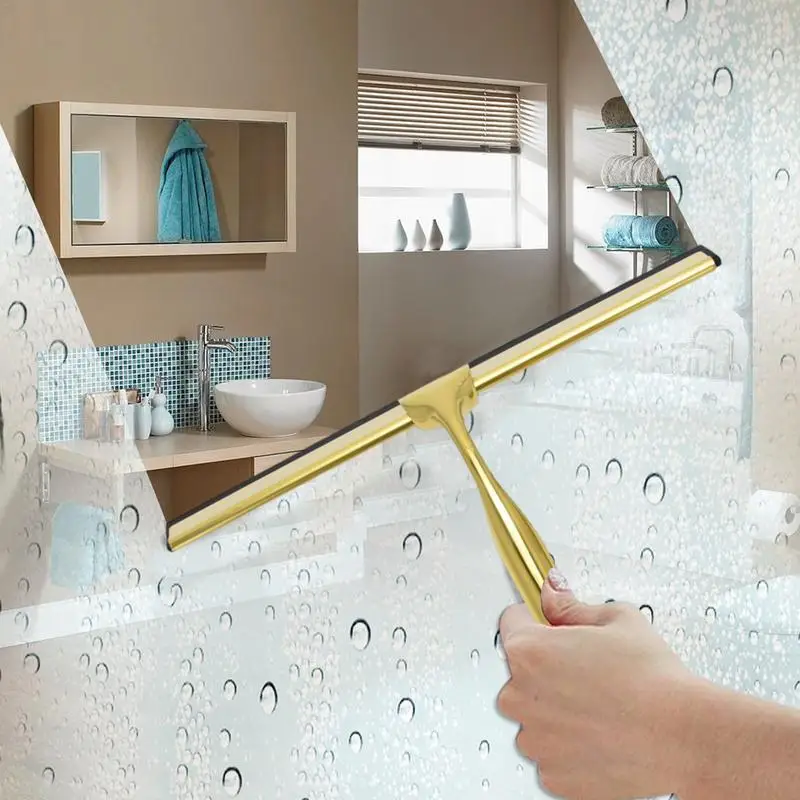 Shower Squeegee Stainless Steel Golden Floor Squeegee with Handle Glass Squeegee for Mirror Tiles Counter Shower Squeegee