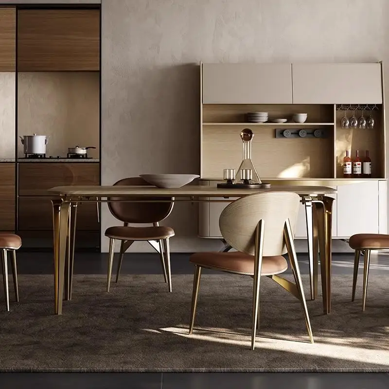 Modern ash wood villa large flat-floor restaurant Italian minimalist rectangular walnut solid wood dining table and chair