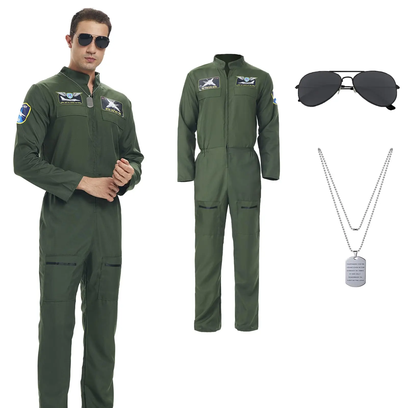 

Adult Fighter Pilot Costume Men Air Force Jumpsuit Flight Suit Uniform Halloween Fancy Dress Up for Cosplay Party